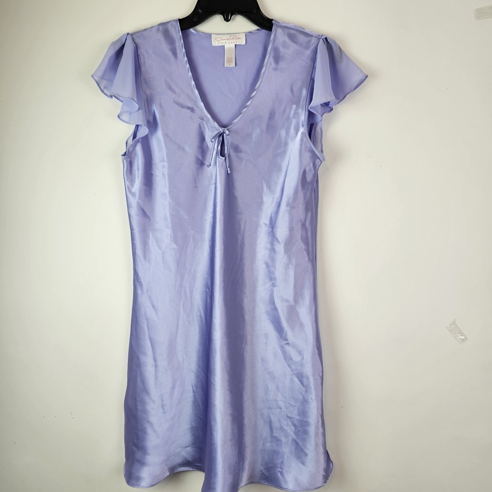 Oscar de la Renta VTG 90s S "Pink Label" Satin Chemise Nightgown Purple Flutter